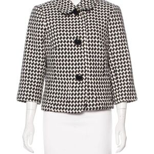 Trina Turk Cropped Jacket Black & White Houndstooth Check 100% Cotton Sz 10